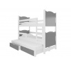 Háromszemélyes emeletes ágy matracokkal LETICIA Fehér+Szürke