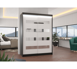 Tolóajtós szekrény tükörrel és LED világítással BALTIC 150 Fekete+Fehér