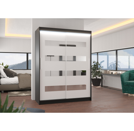 Tolóajtós szekrény tükörrel és LED világítással BALTIC 150 Fekete+Fehér