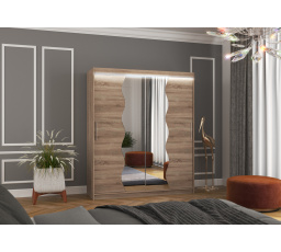 Tolóajtós szekrény tükörrel és LED világítással KANSAS 180 Truffle+Truffle