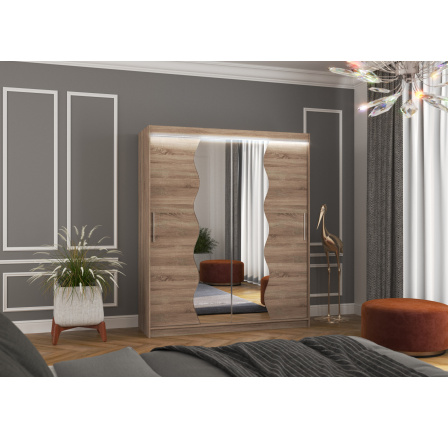 Tolóajtós szekrény tükörrel és LED világítással KANSAS 180 Truffle+Truffle