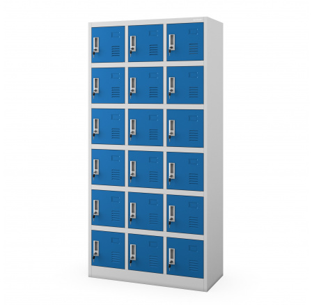 Zárható fém öltözőszekrény talapzaton KAROL, 900 x 1850 x 400 mm, szürke-kék