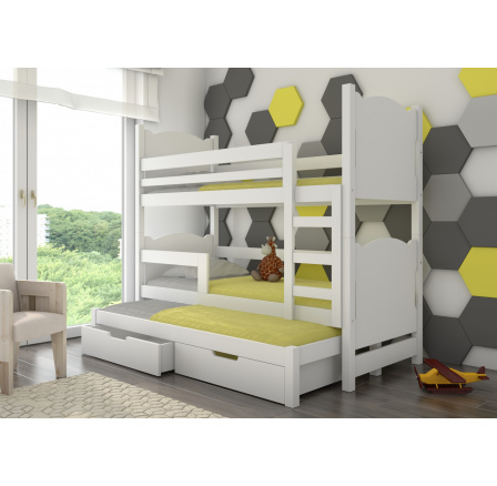 Háromszemélyes emeletes ágy matracokkal LETICIA White