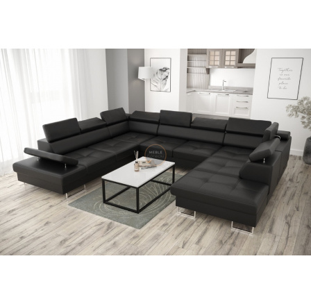 NAROŻNIK GALAXY MAX I Z FUNKCJĄ SPANIA 280x350x225 - Czarna eko skóra , lewa