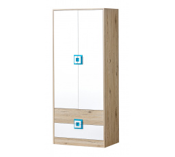 Šatní skříň NICO 01, Světlý Dub/Bílá/Tyrkys