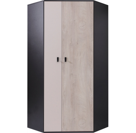 PLANET- PL2 L/P ruhásszekrény, fekete+tölgy+bézs