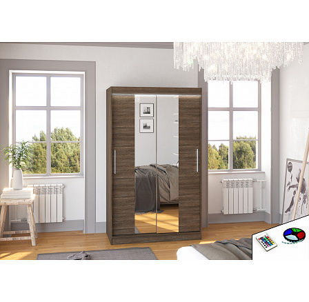 Tolóajtós ruhásszekrény tükörrel és LED világítással SANTOS 120 Choco+Choco Tolóajtós ruhásszekrény tükörrel és LED világítással SANTOS 120 Choco+Choco