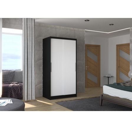 ASTEN 100 tolóajtós ruhásszekrény Fekete+Fehér