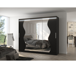 Tolóajtós szekrény tükörrel és LED világítással SHARON 250 Fekete+Fekete