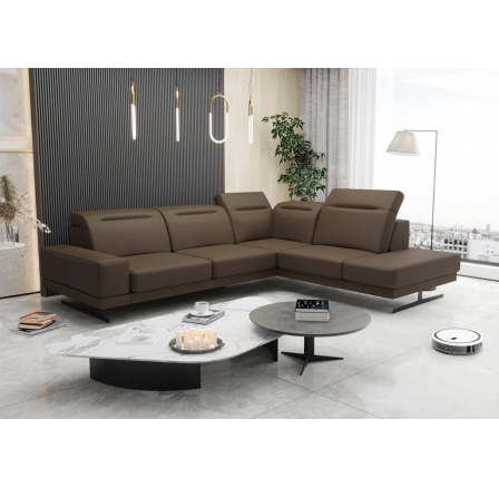 NAROŻNIK ZE SKÓRY NATURALNEJ FIORE 265x220 CM - Odcienie brązu , prawa