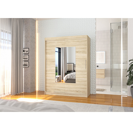 Tolóajtós és tükörrel ellátott DORRIGO 150 Sonoma+Sonoma ruhásszekrény