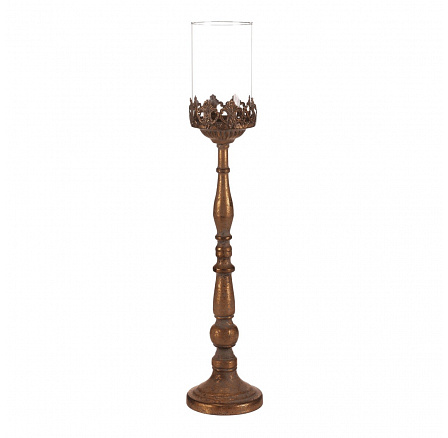 Fém gyertyatartó - magassága 57 cm, állványon, üveggel, arany színű Fém gyertyatartó - magassága 57 cm, állványon, üveggel, arany színű