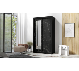 IN BOX 120 gardróbszekrény tükörrel, Fekete/Fekete márvány
