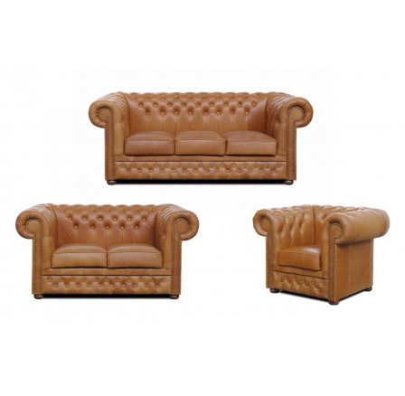 Sedací souprava Chesterfield Lord 3+2+1 kůže koňak