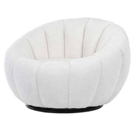 Křeslo relaxační látka bílé Bouclé otočné
