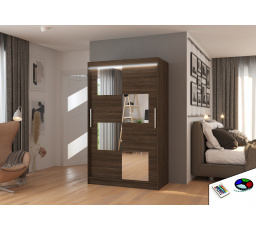 Tolóajtós szekrény tükörrel és LED világítással LUGANO 120 Choco+Choco