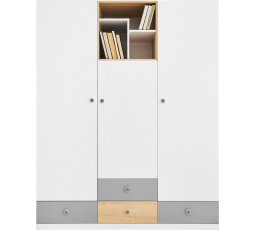PIXEL PX1 ruhásszekrény, Biscuit Tölgy/Fehér Lux/Szürke