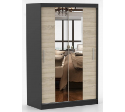 Tükrös ruhásszekrény NOEMI 01, Fekete/Sonoma Tölgy