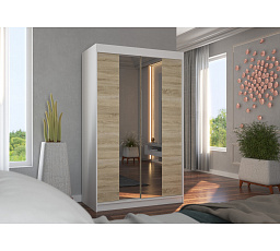 Tolóajtós szekrény tükörrel MARVIN 120 Fehér+Sonoma