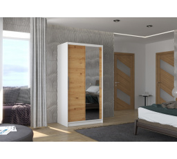 Tolóajtós szekrény tükörrel BAROS 100 Fehér+Artisan