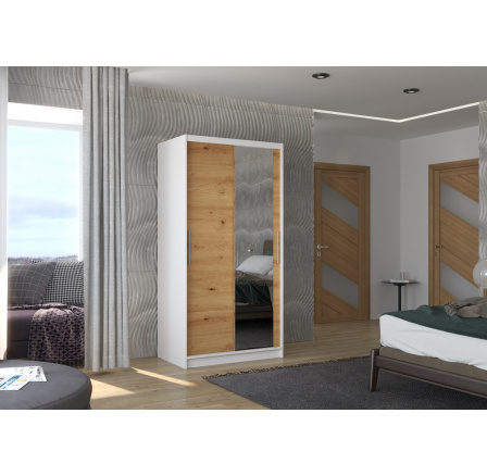 Tolóajtós szekrény tükörrel BAROS 100 Fehér+Artisan