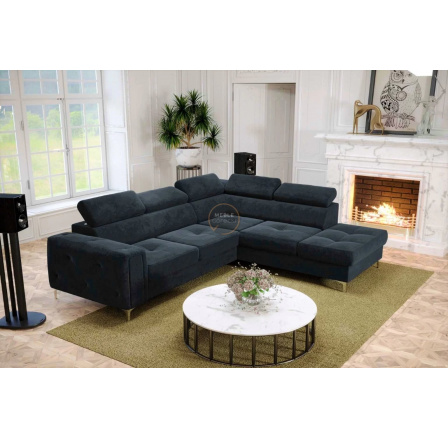 NAROŻNIK ORION II Z FUNKCJĄ SPANIA 225x255 CM - Odcienie niebieskiego , prawa