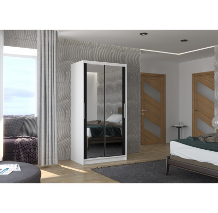 Tolóajtós szekrény tükörrel NEVIO 100 Fehér+Fekete