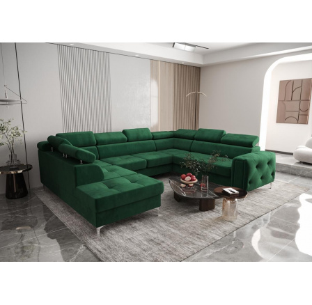 NAROŻNIK ORION MAX I Z FUNKCJĄ SPANIA 225X350X255 CM - Odcienie zieleni , prawa