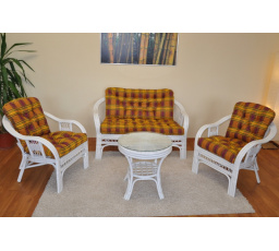 Ratanová sedací souprava Rio De Janeiro bílá polstry okrová kostka