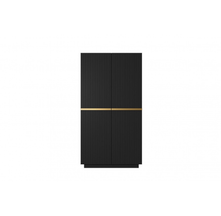 Dwudrzwiowa szafa Nicole z ryflowanym frontem i metalowymi uchwytami 100 cm - czarny mat / złote uchwyty