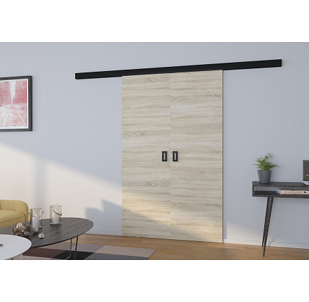 Kétszárnyú tolóajtó falra TOPPO 140 Sonoma+Fekete