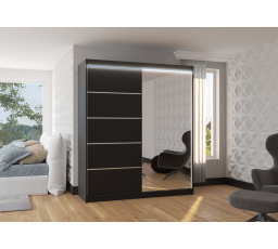 Tolóajtós szekrény tükörrel és LED világítással CARO 180 Fekete+Fekete