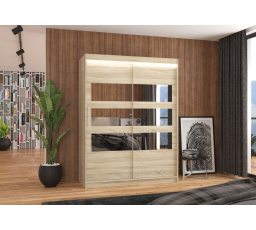 Tolóajtós szekrény tükörrel és LED világítással FLORENTO 150 Sonoma+Sonoma