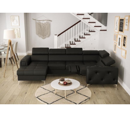 NAROŻNIK ORION MAX III RELAX Z FUNKCJĄ SPANIA 165x320x190 SKÓRA NATURALNA - Skóra czarna , prawa