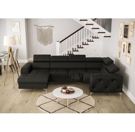 NAROŻNIK ORION MAX III RELAX Z FUNKCJĄ SPANIA 165x320x190 SKÓRA NATURALNA - Skóra czarna , prawa