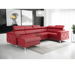 NAROŻNIK ORION MAX III Z FUNKCJĄ SPANIA 165x320x185 CM SKÓRA NATURALNA - Skóra czerwona , Strona prawa