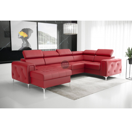 NAROŻNIK ORION MAX III Z FUNKCJĄ SPANIA 165x320x185 CM SKÓRA NATURALNA - Skóra czerwona , Strona prawa