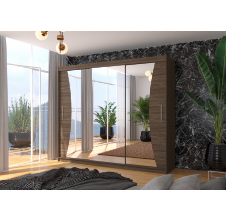 Tolóajtós szekrény tükörrel DIEGO 250 Choco+Choco