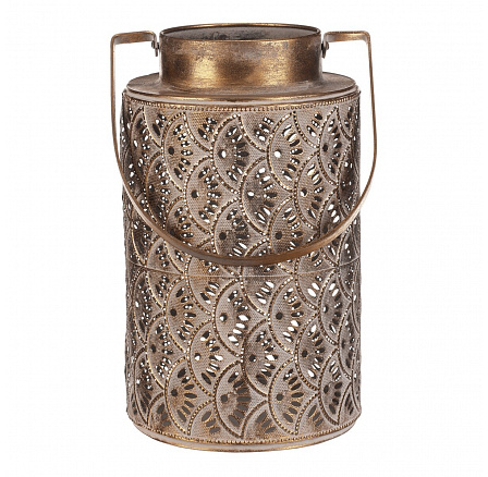 Svítilna kovová - ozdobná s rukojetí, zlatá