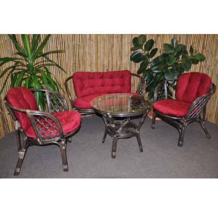 Ratanová sedací souprava Bahama veká hnědá, polstr vínový