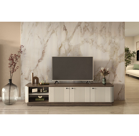 VESPER RTV 187 3D - cashmere mdf / orzech / czarne uchwyty / cokół VESPER RTV 187 3D - cashmere mdf / orzech / czarne uchwyty / cokół