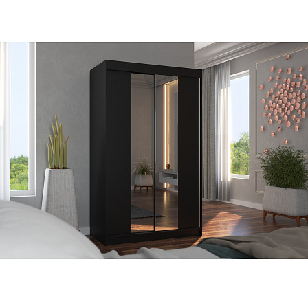 Tolóajtós szekrény tükörrel MARVIN 120 Fekete+Fekete