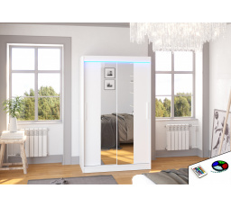 Tolóajtós ruhásszekrény tükörrel és LED világítással SANTOS 120 Fehér+Fehér