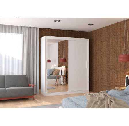 Tolóajtós szekrény tükörrel TOM 180 Fehér+Fehér