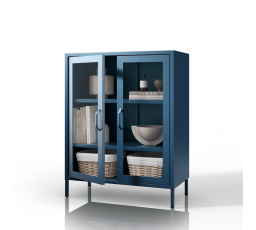 Üvegezett alacsony vitrin sötétkék: Modern GINA, 800 x 1015 x 400 mm