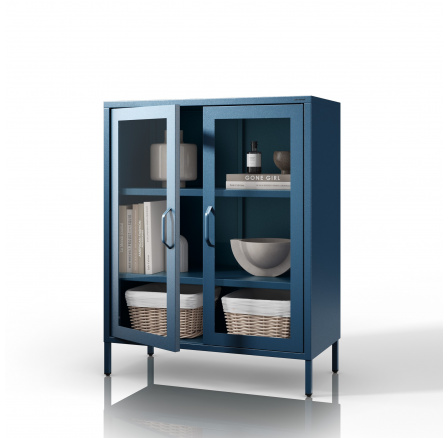 Üvegezett alacsony vitrin sötétkék: Modern GINA, 800 x 1015 x 400 mm