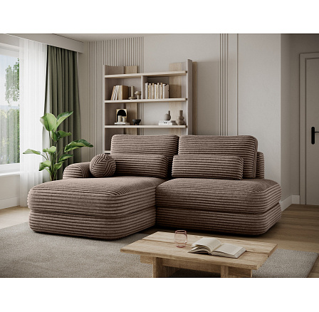 Ripeli sarokkanapé ágy tárolóval, világosbarna bársony, bal oldali Modullo 20 180x128 Bal 1 Ripeli sarokkanapé ágy tárolóval, világosbarna bársony, bal oldali Modullo 20 180x128 Bal 1
