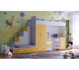 Vyvýšená postel PARADISE 5, Bílá Žlutá mat