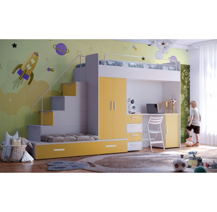 Vyvýšená postel PARADISE 5, Bílá Žlutá mat