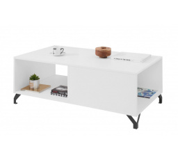 BERGEN dohányzóasztal - BE10, Fehér Lux + Fehér magasfényű